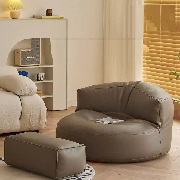 Contemporary Scandinavian Microfiber Leather EPS Round Curved Accent Chair With Backrest For Living Room