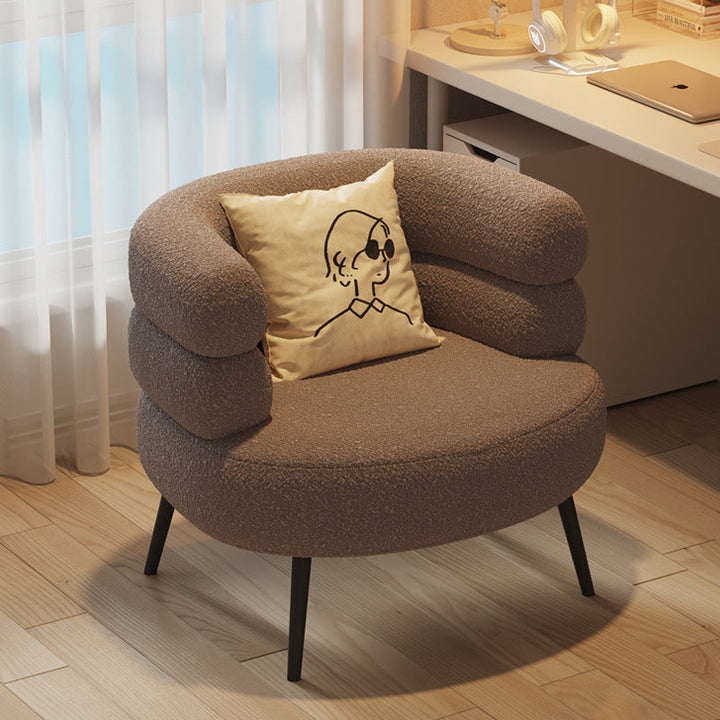 Contemporary Creative Sherpa Fabric Metal Semi-Enclosed Cylindrical Lounge Chair With Backrest &amp; Armrests For Bedroom