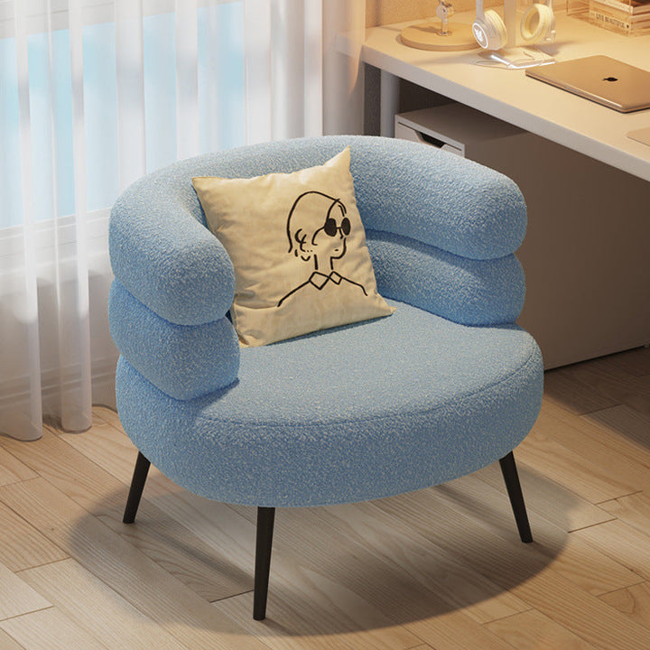 Contemporary Creative Sherpa Fabric Metal Semi-Enclosed Cylindrical Lounge Chair With Backrest &amp; Armrests For Bedroom