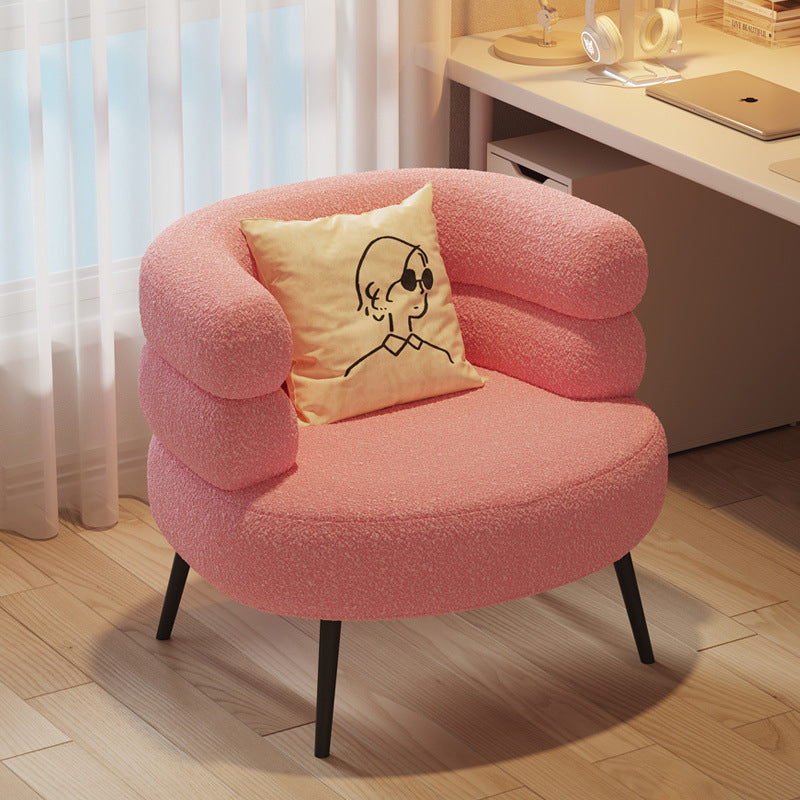 Contemporary Creative Sherpa Fabric Metal Semi-Enclosed Cylindrical Lounge Chair With Backrest &amp; Armrests For Bedroom