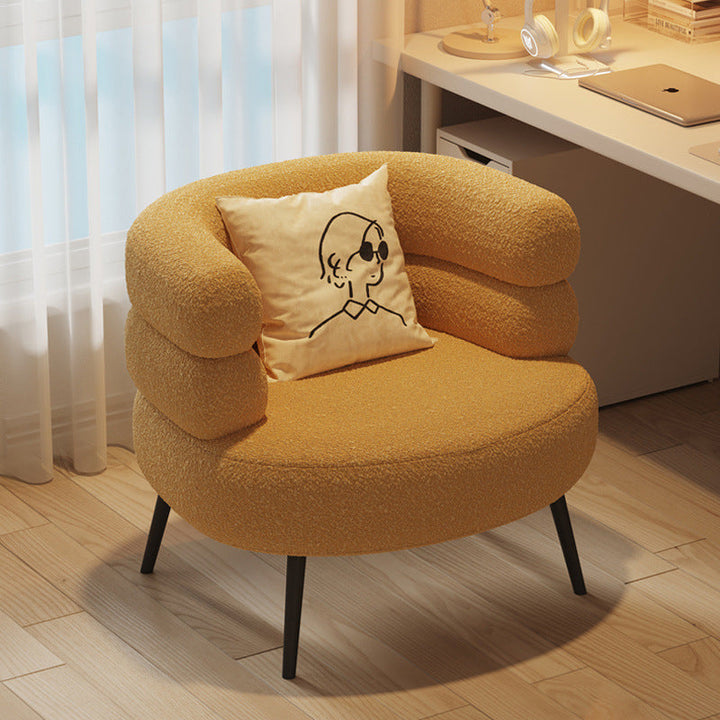 Contemporary Creative Sherpa Fabric Metal Semi-Enclosed Cylindrical Lounge Chair With Backrest &amp; Armrests For Bedroom