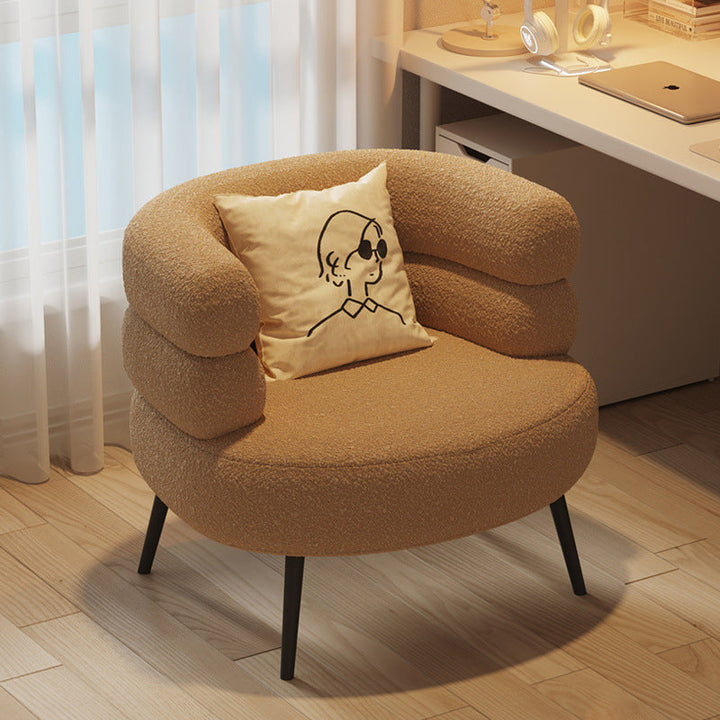 Contemporary Creative Sherpa Fabric Metal Semi-Enclosed Cylindrical Lounge Chair With Backrest &amp; Armrests For Bedroom