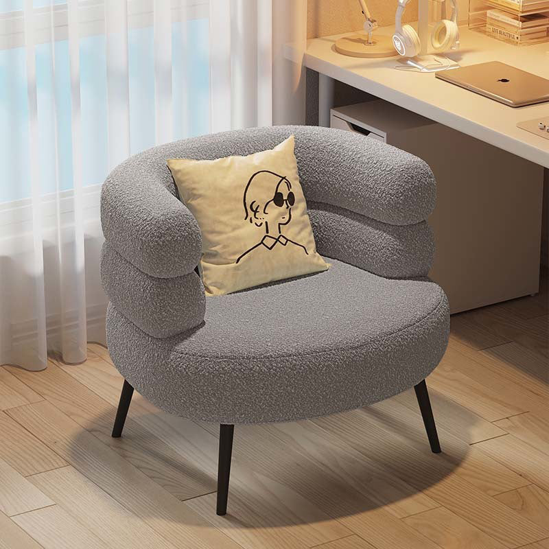 Contemporary Creative Sherpa Fabric Metal Semi-Enclosed Cylindrical Lounge Chair With Backrest &amp; Armrests For Bedroom
