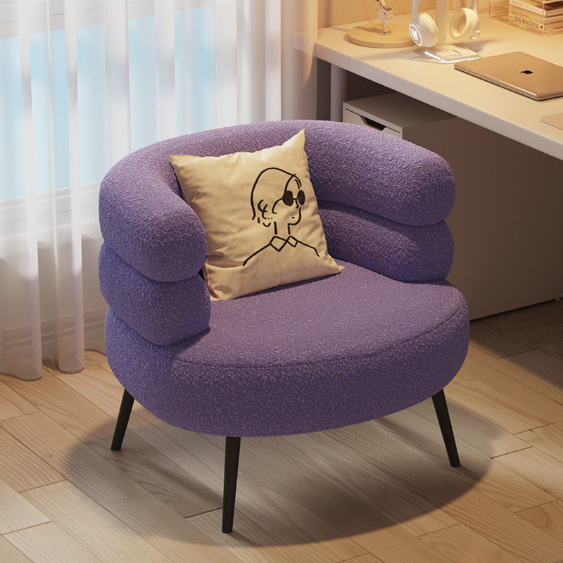 Contemporary Creative Sherpa Fabric Metal Semi-Enclosed Cylindrical Lounge Chair With Backrest &amp; Armrests For Bedroom