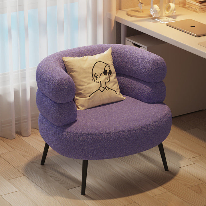 Contemporary Creative Sherpa Fabric Metal Semi-Enclosed Cylindrical Lounge Chair With Backrest &amp; Armrests For Bedroom