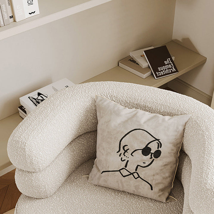 Contemporary Creative Sherpa Fabric Metal Semi-Enclosed Cylindrical Lounge Chair With Backrest &amp; Armrests For Bedroom