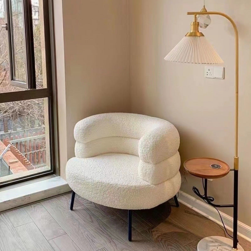 Contemporary Creative Sherpa Fabric Metal Semi-Enclosed Cylindrical Lounge Chair With Backrest &amp; Armrests For Bedroom
