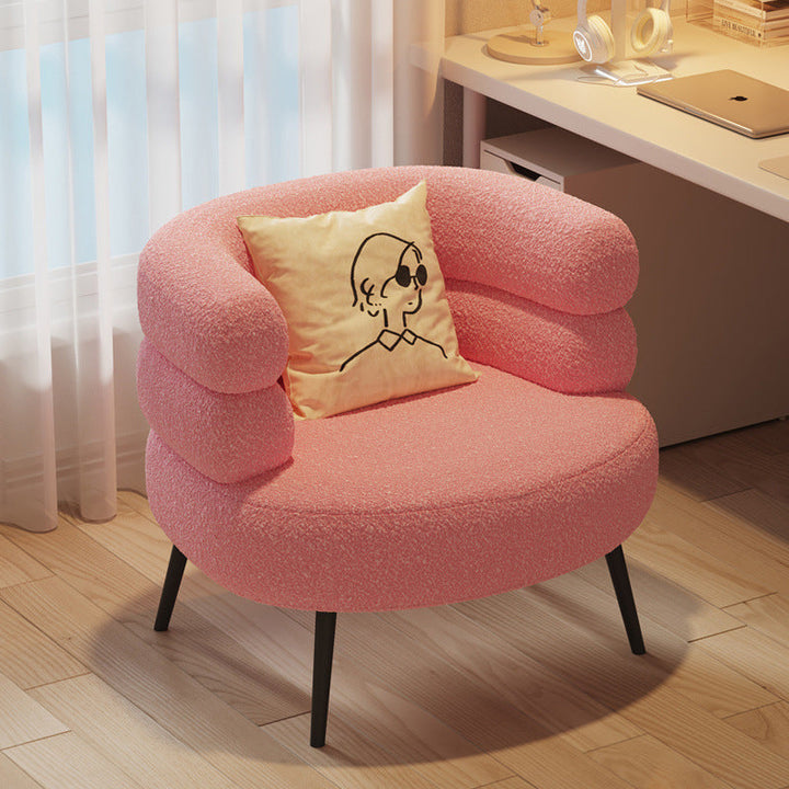 Contemporary Creative Sherpa Fabric Metal Semi-Enclosed Cylindrical Lounge Chair With Backrest &amp; Armrests For Bedroom