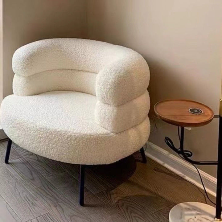 Contemporary Creative Sherpa Fabric Metal Semi-Enclosed Cylindrical Lounge Chair With Backrest &amp; Armrests For Bedroom