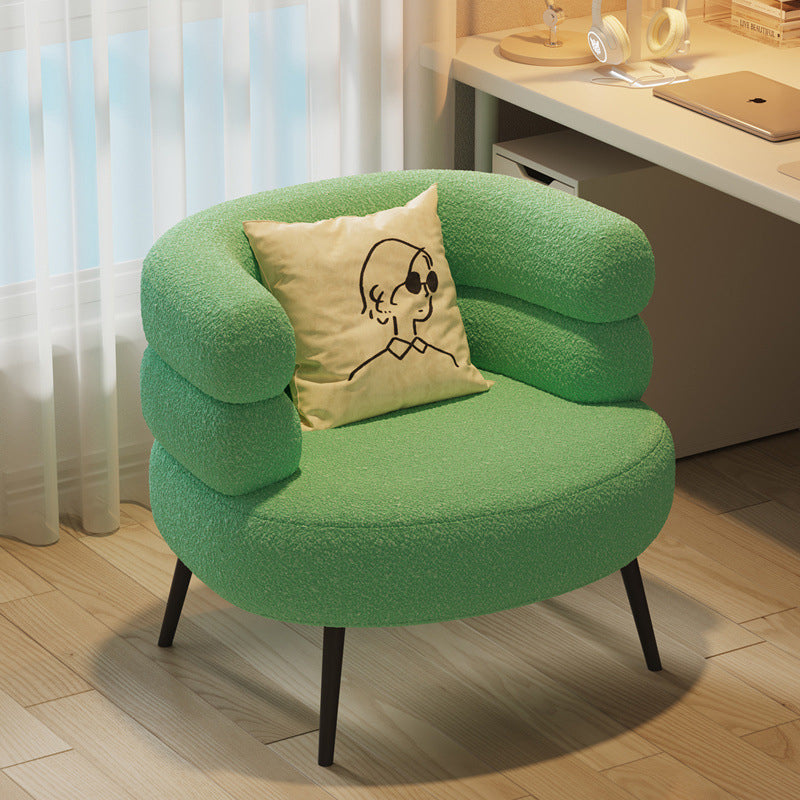 Contemporary Creative Sherpa Fabric Metal Semi-Enclosed Cylindrical Lounge Chair With Backrest &amp; Armrests For Bedroom