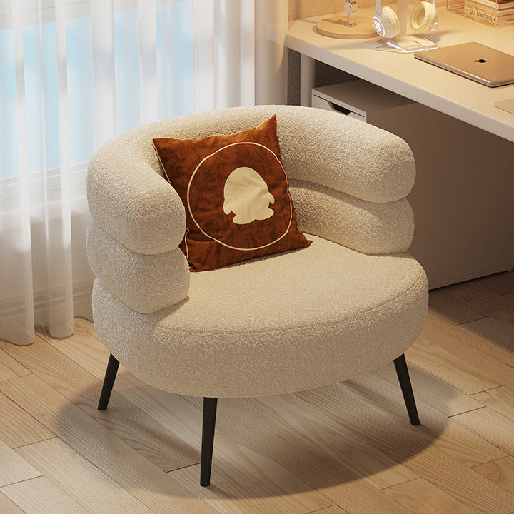 Contemporary Creative Sherpa Fabric Metal Semi-Enclosed Cylindrical Lounge Chair With Backrest &amp; Armrests For Bedroom