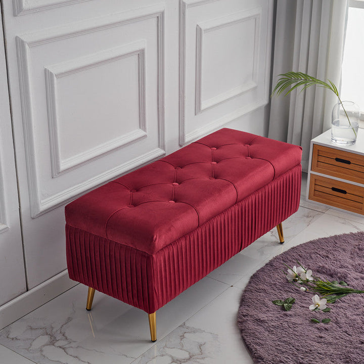 Modern Minimalist Velvet Sponge Metal Rectangular Storage Bench Backless For Entryway