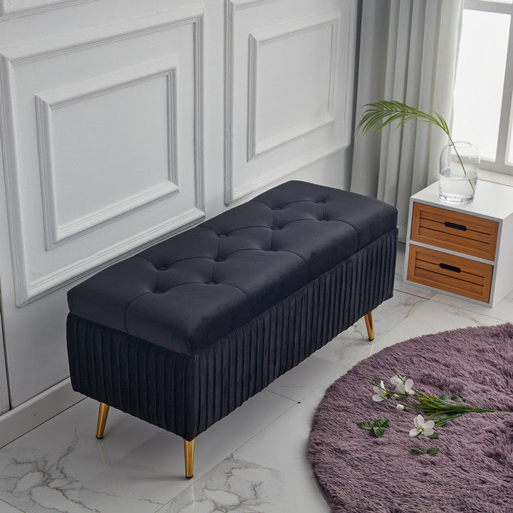 Modern Minimalist Velvet Sponge Metal Rectangular Storage Bench Backless For Entryway
