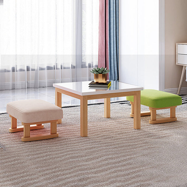 Modern Minimalist Rectangular Cotton And Linen Wood Footstool For Living Room