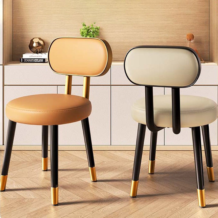 Contemporary Nordic Round Rectangular Carbon Steel Faux Nappa Leather Dining Chair Backrest For Dining Room