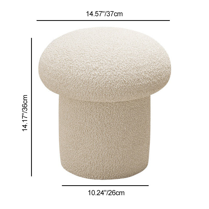 Contemporary Scandinavian Creative Mushroom Round Cylinder Wood Sherpa Fabric Vanity Stool For Bedroom