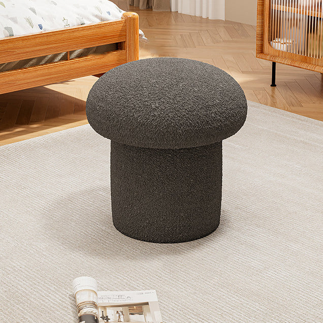 Contemporary Scandinavian Creative Mushroom Round Cylinder Wood Sherpa Fabric Vanity Stool For Bedroom