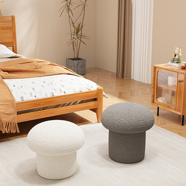 Contemporary Scandinavian Creative Mushroom Round Cylinder Wood Sherpa Fabric Vanity Stool For Bedroom