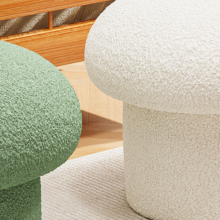 Contemporary Scandinavian Creative Mushroom Round Cylinder Wood Sherpa Fabric Vanity Stool For Bedroom