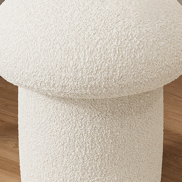 Contemporary Scandinavian Creative Mushroom Round Cylinder Wood Sherpa Fabric Vanity Stool For Bedroom