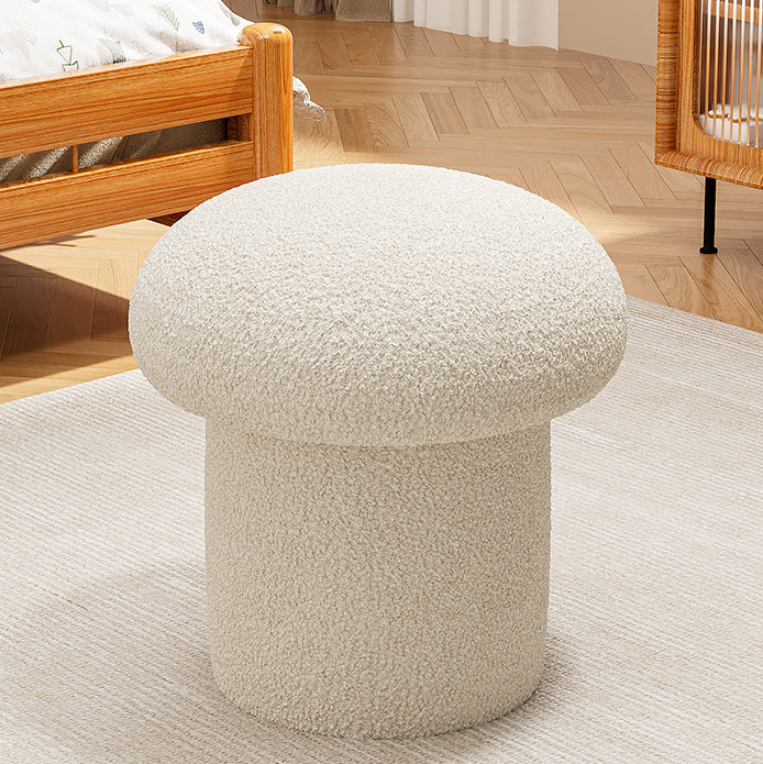 Contemporary Scandinavian Creative Mushroom Round Cylinder Wood Sherpa Fabric Vanity Stool For Bedroom