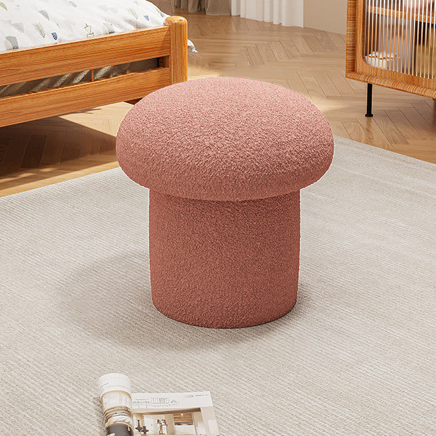 Contemporary Scandinavian Creative Mushroom Round Cylinder Wood Sherpa Fabric Vanity Stool For Bedroom
