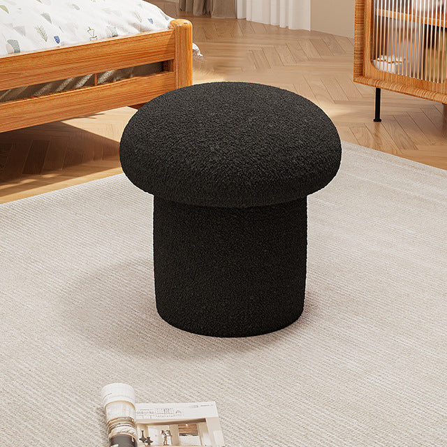 Contemporary Scandinavian Creative Mushroom Round Cylinder Wood Sherpa Fabric Vanity Stool For Bedroom