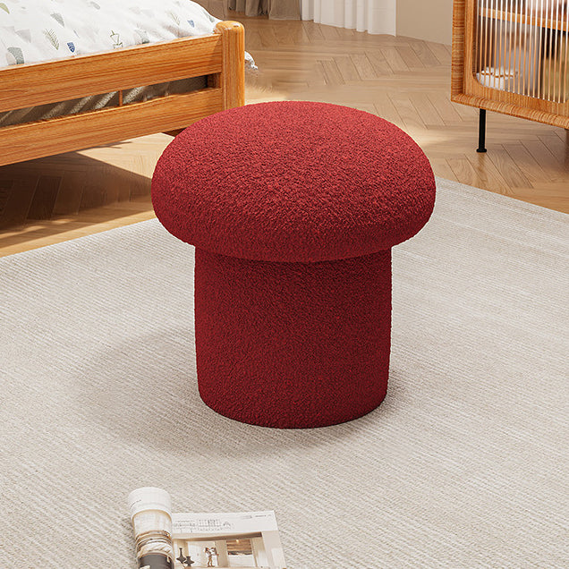 Contemporary Scandinavian Creative Mushroom Round Cylinder Wood Sherpa Fabric Vanity Stool For Bedroom