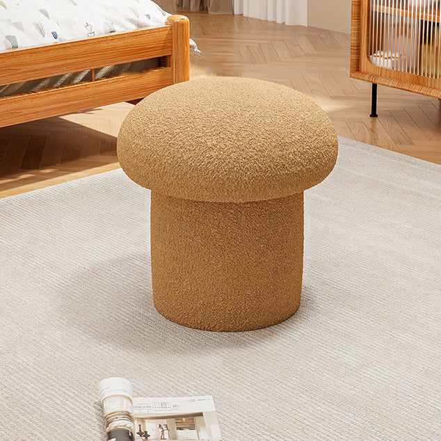 Contemporary Scandinavian Creative Mushroom Round Cylinder Wood Sherpa Fabric Vanity Stool For Bedroom