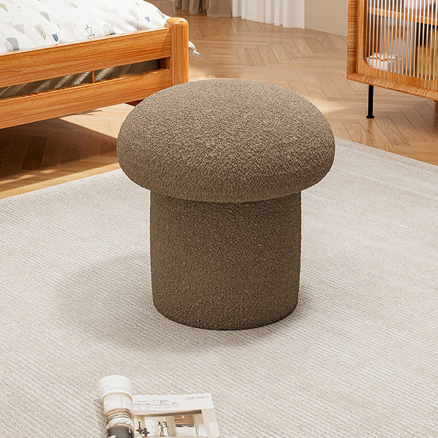 Contemporary Scandinavian Creative Mushroom Round Cylinder Wood Sherpa Fabric Vanity Stool For Bedroom