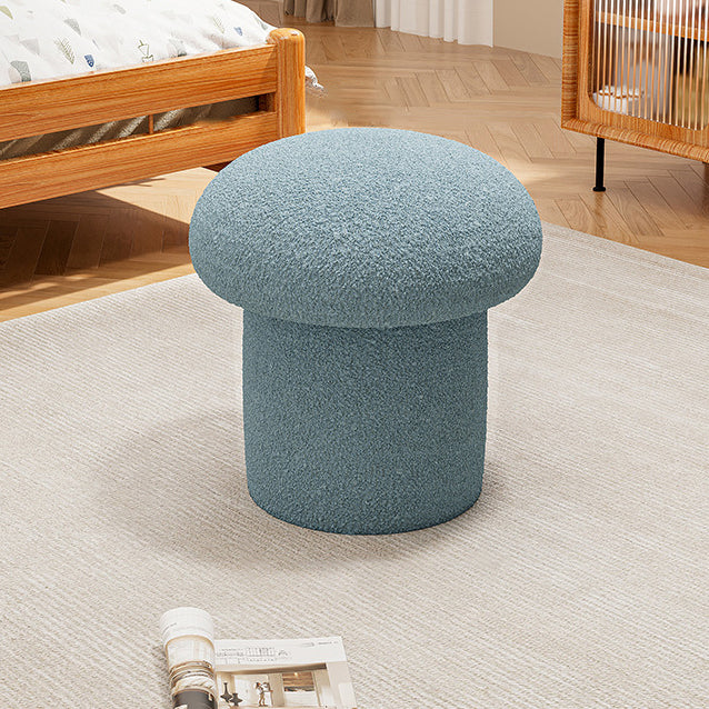 Contemporary Scandinavian Creative Mushroom Round Cylinder Wood Sherpa Fabric Vanity Stool For Bedroom