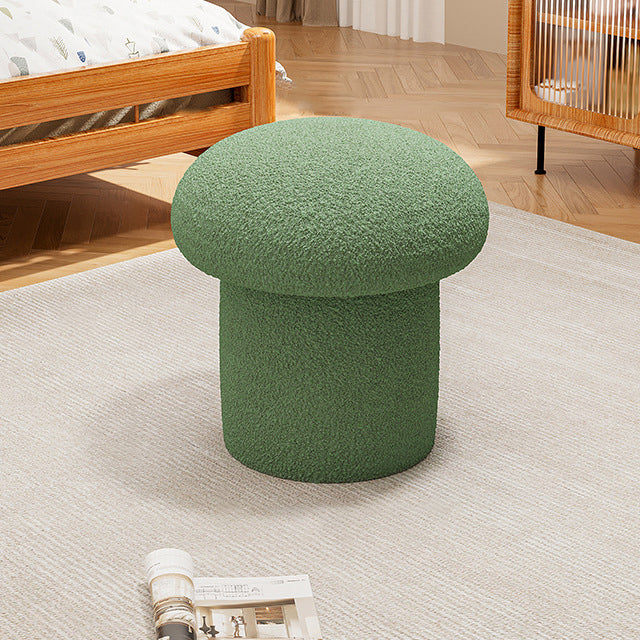 Contemporary Scandinavian Creative Mushroom Round Cylinder Wood Sherpa Fabric Vanity Stool For Bedroom