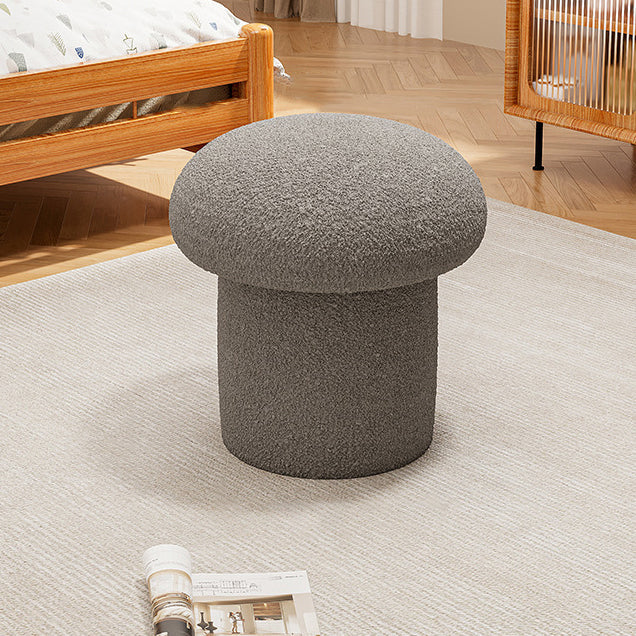 Contemporary Scandinavian Creative Mushroom Round Cylinder Wood Sherpa Fabric Vanity Stool For Bedroom