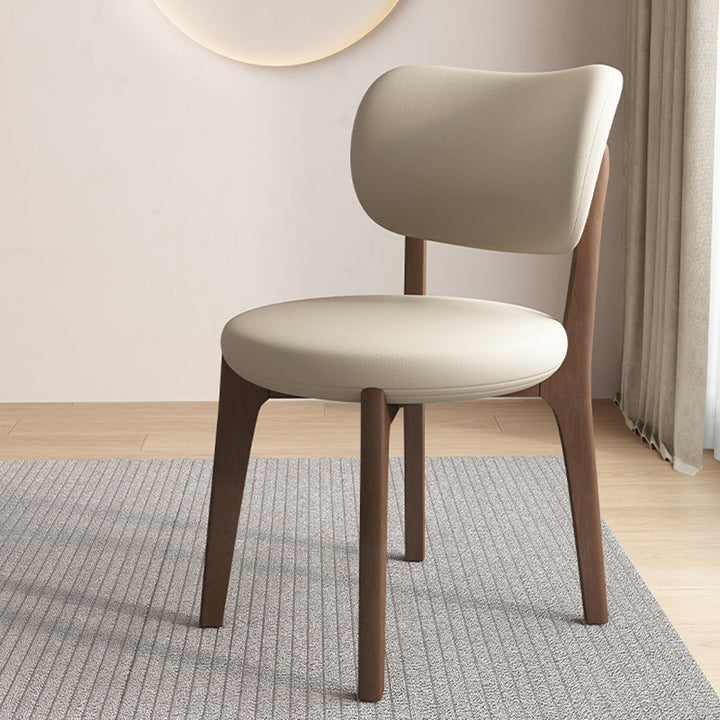Contemporary Scandinavian Round Curve Oak Faux Leather Dining Chair Backrest For Dining Room