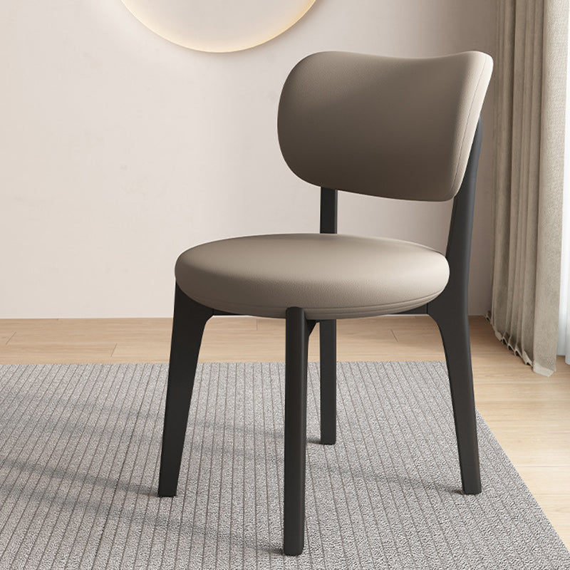Contemporary Scandinavian Round Curve Oak Faux Leather Dining Chair Backrest For Dining Room