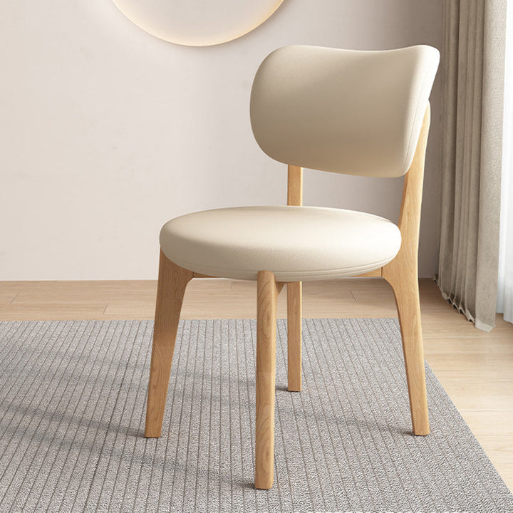 Contemporary Scandinavian Round Curve Oak Faux Leather Dining Chair Backrest For Dining Room
