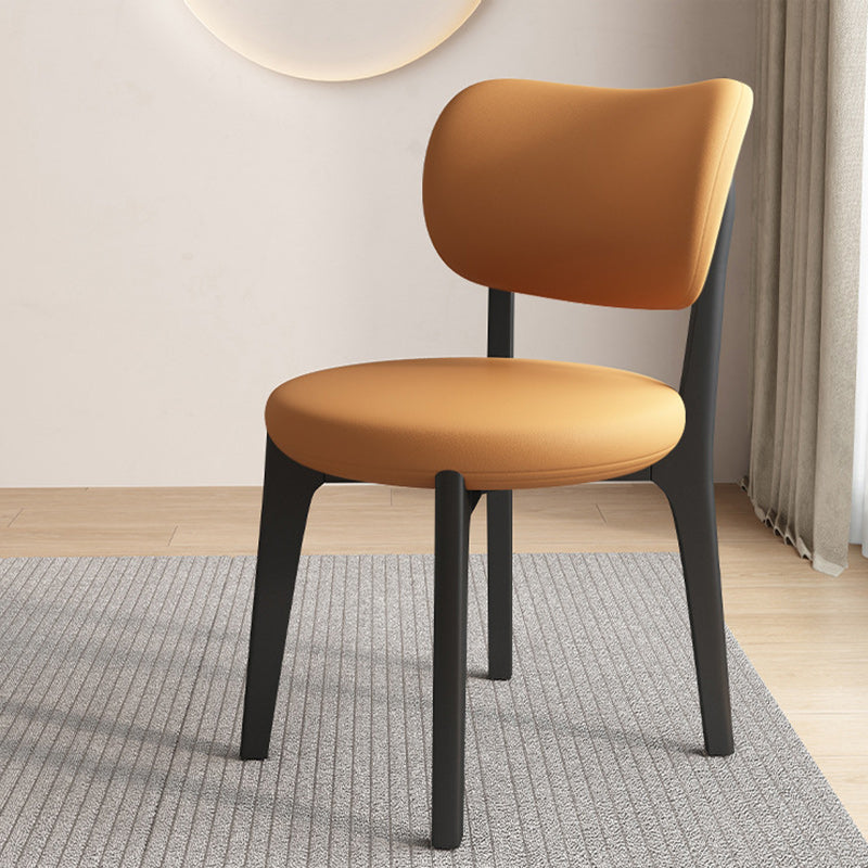 Contemporary Scandinavian Round Curve Oak Faux Leather Dining Chair Backrest For Dining Room