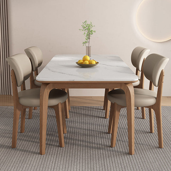 Contemporary Scandinavian Round Curve Oak Faux Leather Dining Chair Backrest For Dining Room
