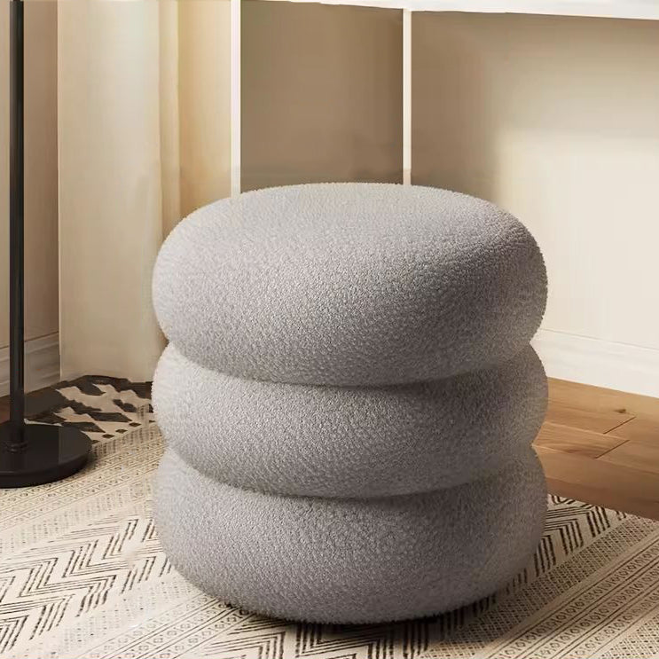 Modern Minimalist Cylinder Frame Sherpa Fabric Plywood Vanity Stool For Bedroom