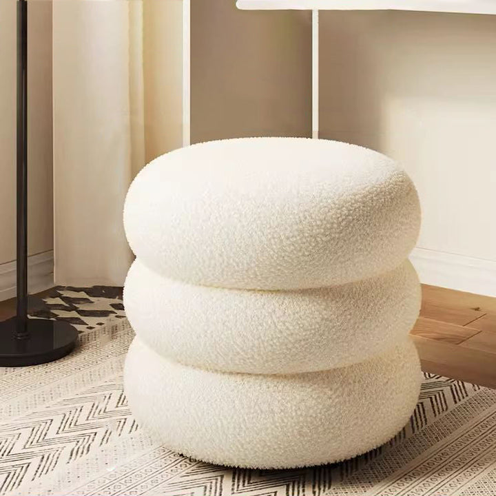 Modern Minimalist Cylinder Frame Sherpa Fabric Plywood Vanity Stool For Bedroom