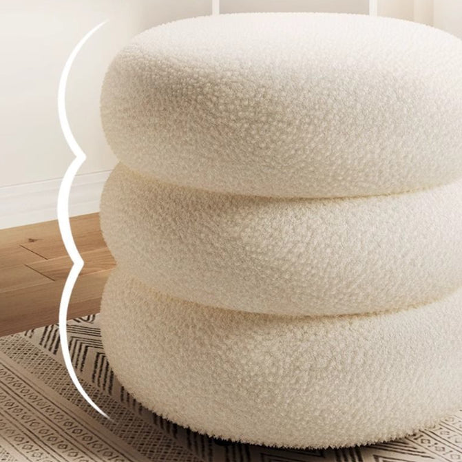 Modern Minimalist Cylinder Frame Sherpa Fabric Plywood Vanity Stool For Bedroom