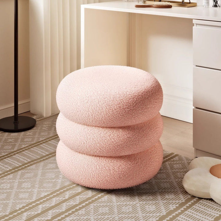 Modern Minimalist Cylinder Frame Sherpa Fabric Plywood Vanity Stool For Bedroom
