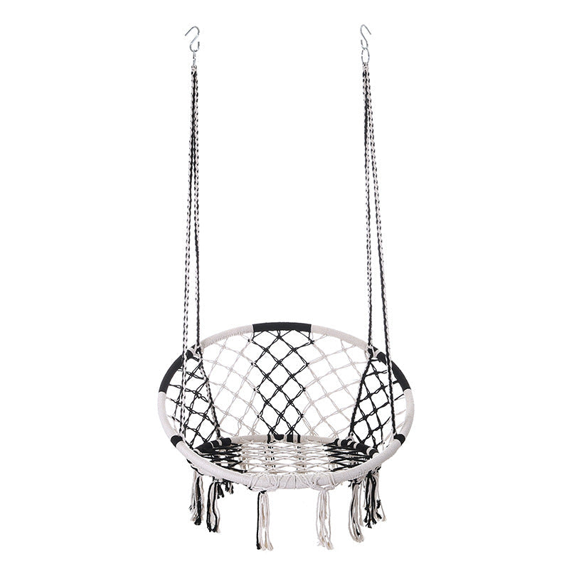 Contemporary Coastal Round Cotton Rope Steel Outdoor Hanging Chair Backrest Armless For Garden