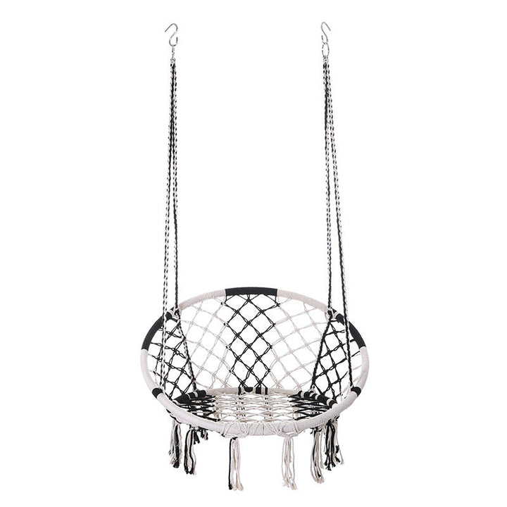 Contemporary Coastal Round Cotton Rope Steel Outdoor Hanging Chair Backrest Armless For Garden