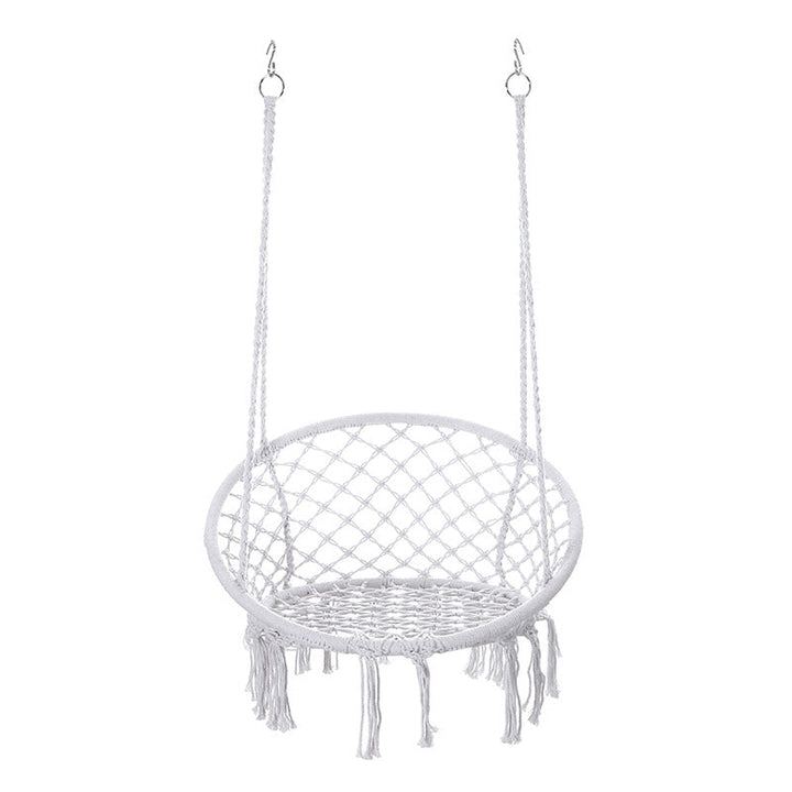 Contemporary Coastal Round Cotton Rope Steel Outdoor Hanging Chair Backrest Armless For Garden
