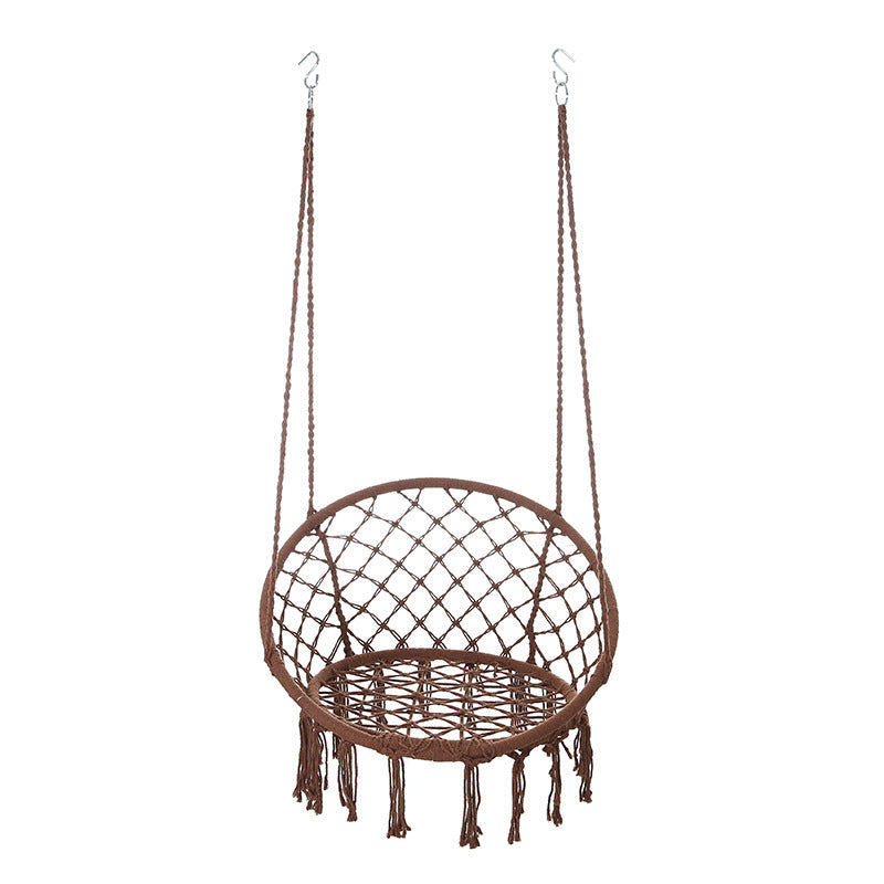 Contemporary Coastal Round Cotton Rope Steel Outdoor Hanging Chair Backrest Armless For Garden