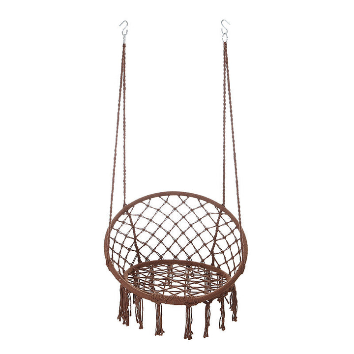 Contemporary Coastal Round Cotton Rope Steel Outdoor Hanging Chair Backrest Armless For Garden