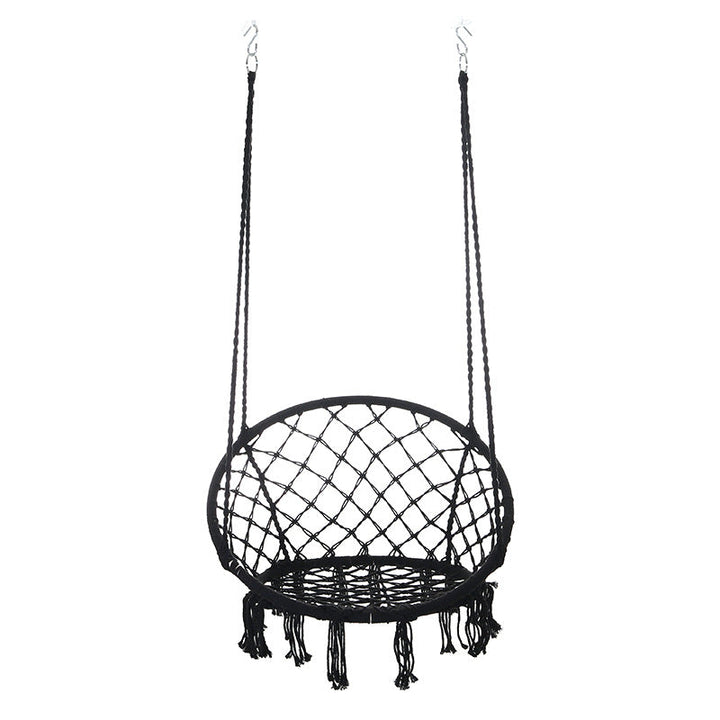 Contemporary Coastal Round Cotton Rope Steel Outdoor Hanging Chair Backrest Armless For Garden