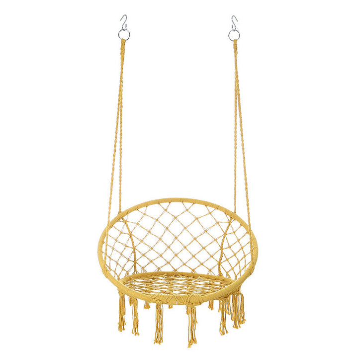 Contemporary Coastal Round Cotton Rope Steel Outdoor Hanging Chair Backrest Armless For Garden