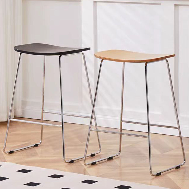 Contemporary Scandinavian Plywood Iron Rectangular Bar Stool Armless For Dining Room &amp; Kitchen
